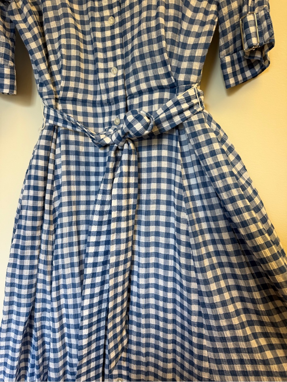 Calvin Klein Blue White Gingham Maxi Button sShirt Dress with Tie Waist Size 8 - Picture 10 of 16